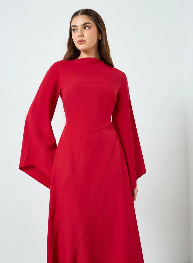 ستايلي فستان طويل سادة بياقة مرتفعة